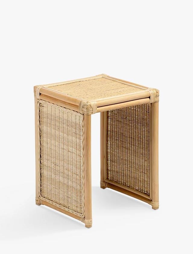 Wooden Side Table End Table for Living Room Bedroom with Rattan Cane Design (41x41x58) Beige